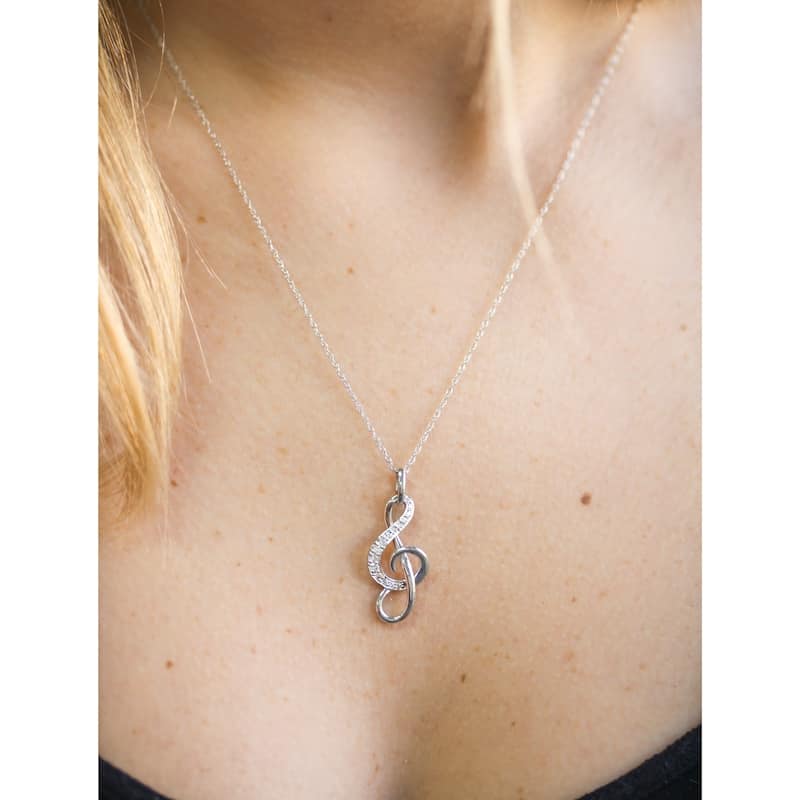 Kobelli Natural Diamond 14k Solid Gold Musical Note (Treble Clef) Pendant Necklace