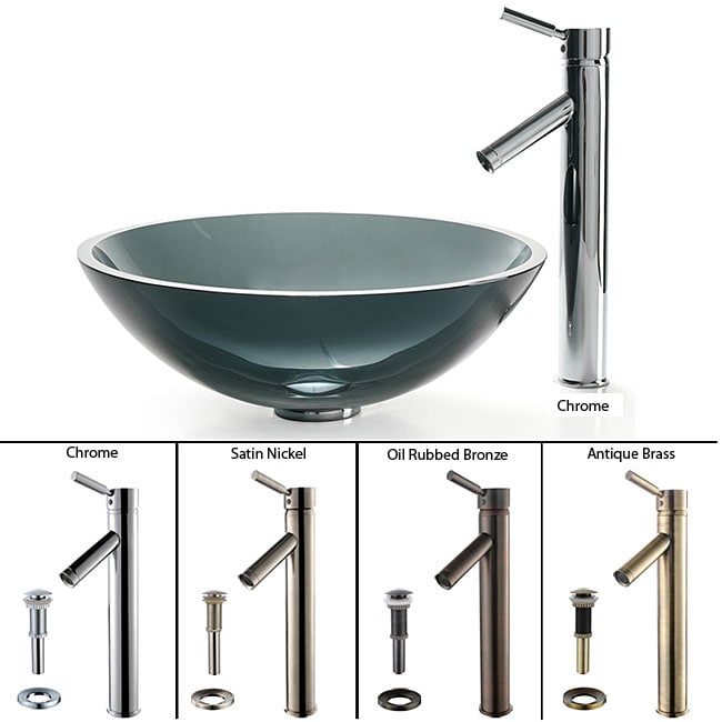 KRAUS Glass Vessel Sink in Black with Single Hole SingleHandle Sheven