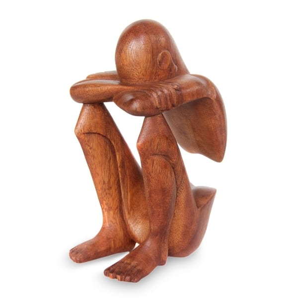 Handcrafted Modern Abstract Balinese Wood Sculpture, 'Thinking of You