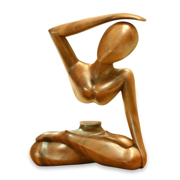 Wood 'Graceful Arc' Statuette, Handmade in Indonesia