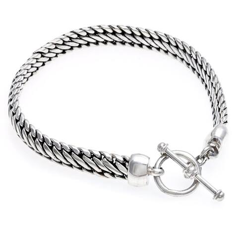 Handmade Link Chain with Toggle Clasp Closure .925 Sterling Silver Bracelet