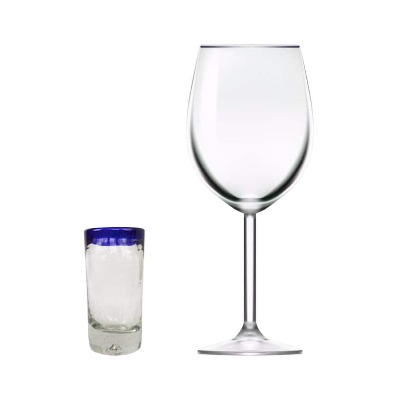 NOVICA Artisan Handblown Recycled Tequila Glassware Blue Rim Shot Clear Mexican Drinking glasses 'Cobalt Classics'(Set of 6)