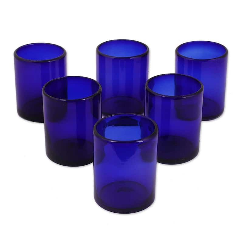 NOVICA Artisan Handblown Glass Tumblers Blue Mexican Drinkware Recycled Royal Tableware 'Pure Cobalt'(Set Of 6) - 3.9*3.1 - Set of 6 - Blue