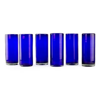 NOVICA Handmade Set of 6 Blown Glass 'Pure Cobalt' Highball Glasses (Mexico) - 6.75*2.8