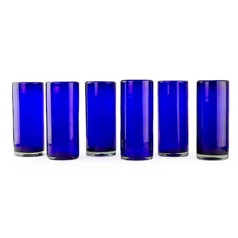 NOVICA Handmade Set of 6 Blown Glass 'Pure Cobalt' Highball Glasses (Mexico) - 6.75*2.8