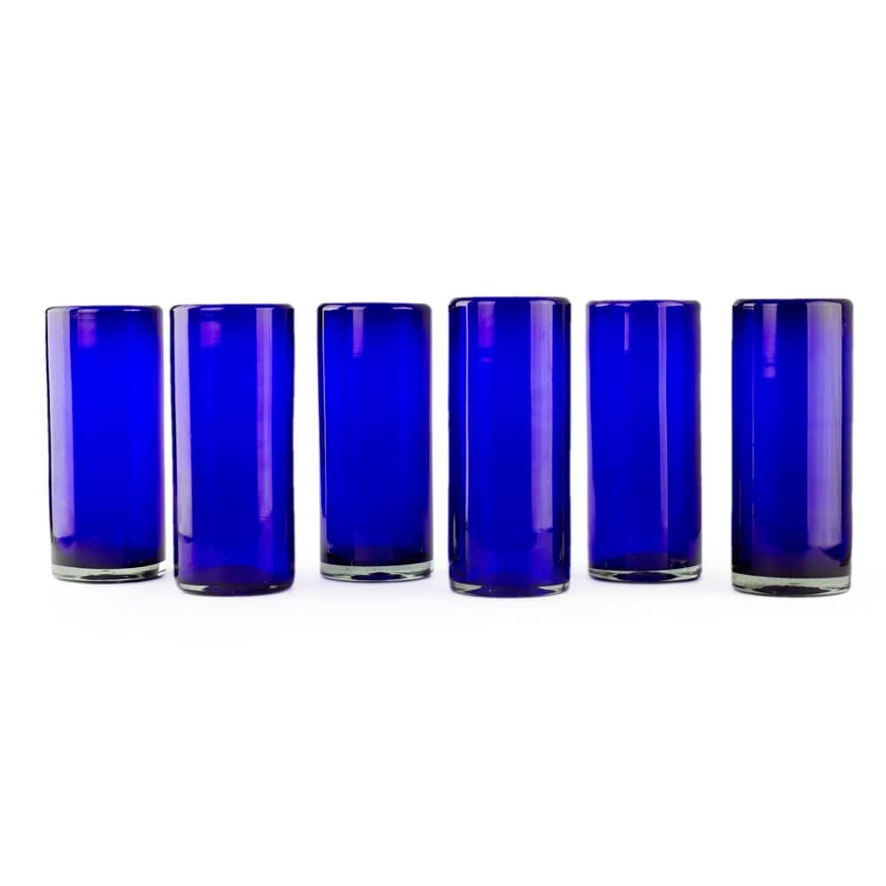 NOVICA Artisan Handblown Recycled Glass Highball Blue Cocktail Drinkware Mexican Tableware 'Pure Cobalt'(Set Of 6) - 6.75*2.8