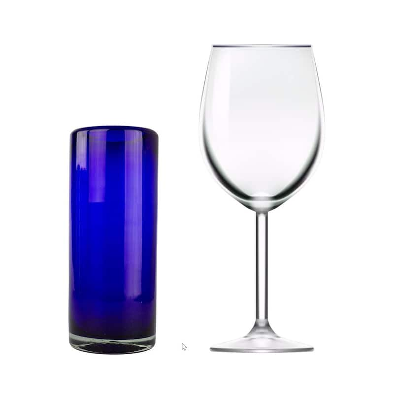 Novica Artisan Handblown Recycled Glass Highball Blue Cocktail Drinkware Mexican Tableware Pure 2546