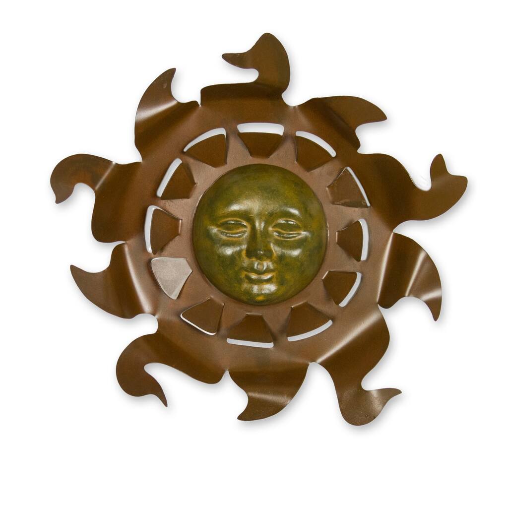 Aztec Sun Indoor Outdoor Patio Decorator Accent Brown and Rustic Rust Golden Sun with Rays Metal Wall Art Sculpture