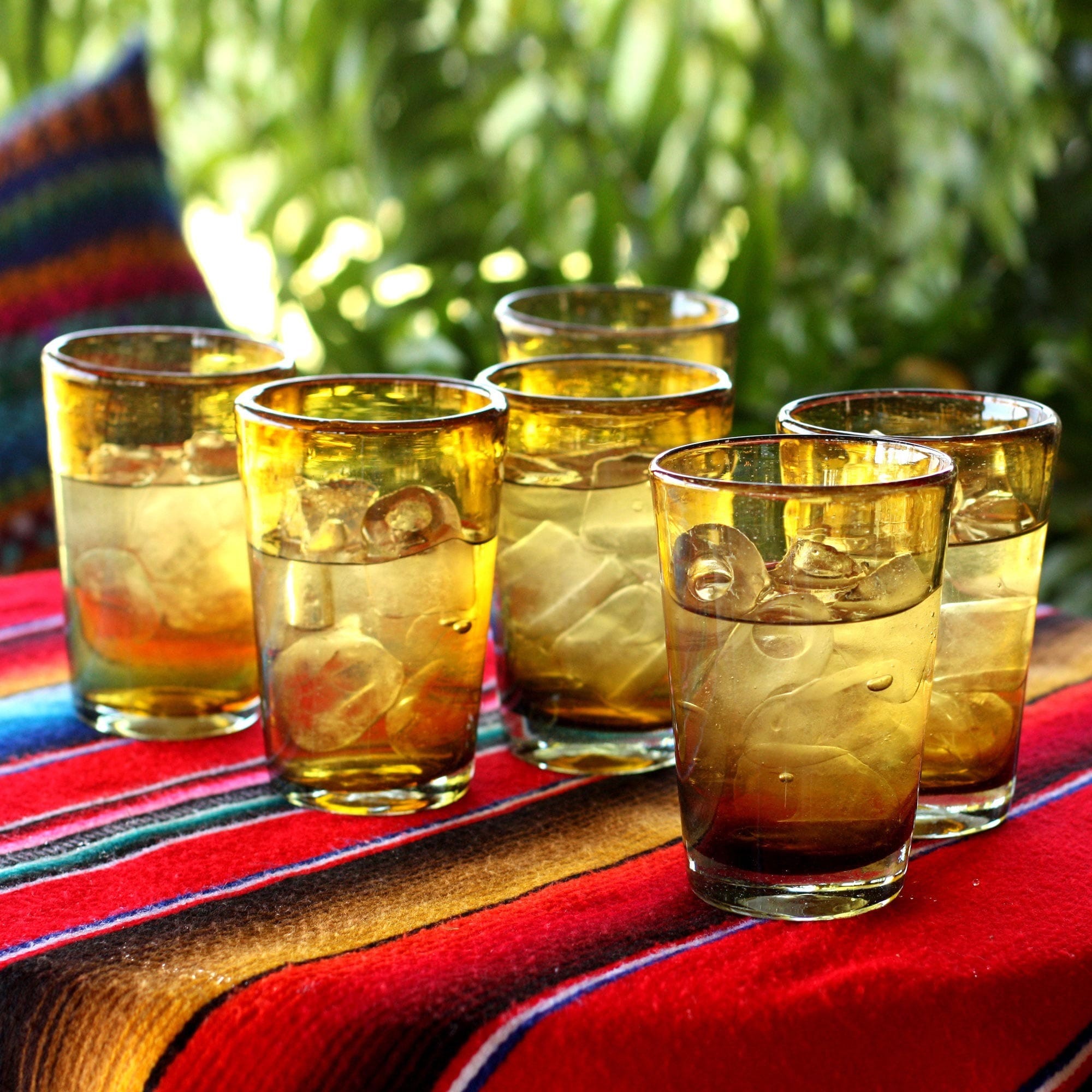 Handmade Amber Angles Drinking Glasses Set of 6 (Mexico) - Bed