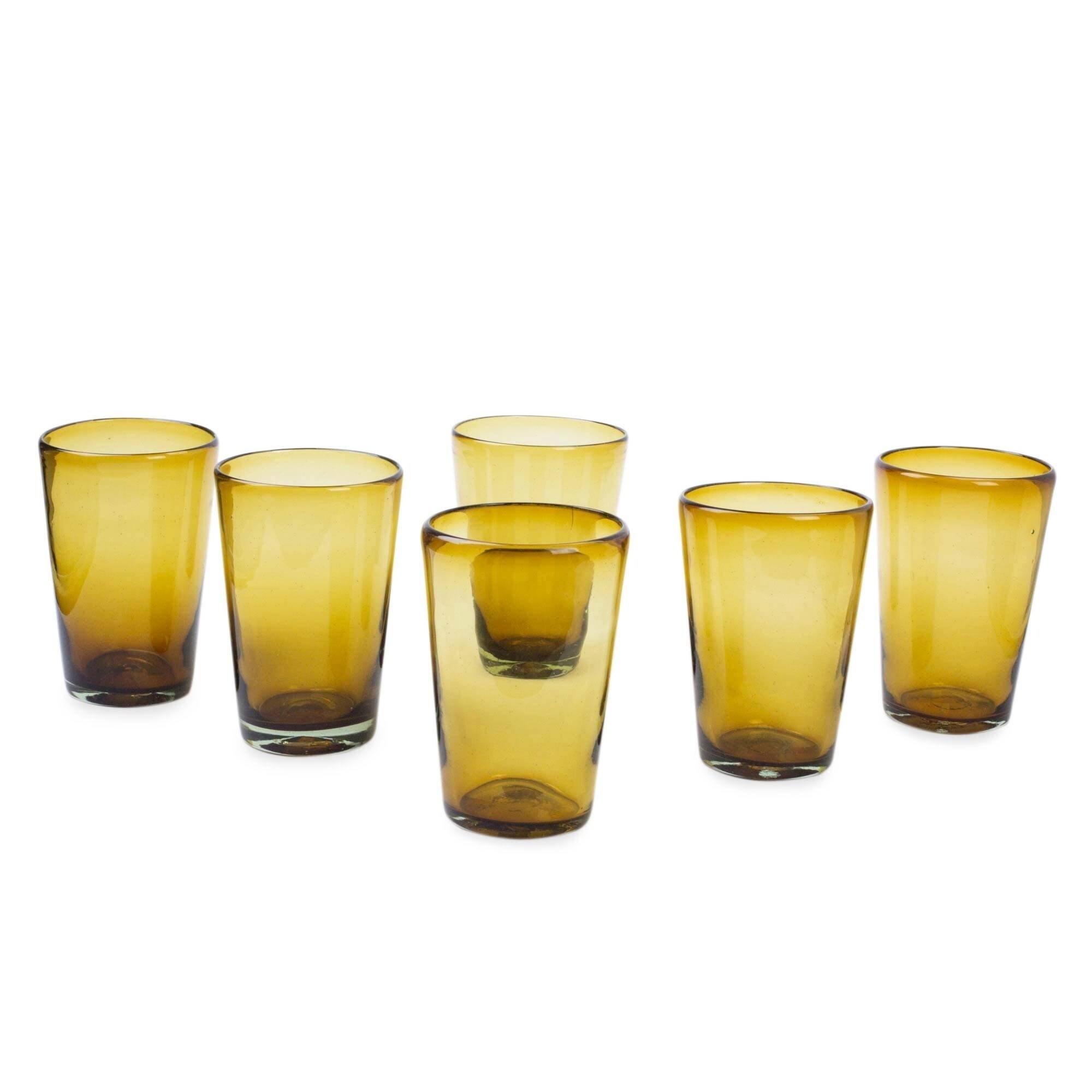 Handmade Amber Angles Drinking Glasses Set of 6 (Mexico) - Bed