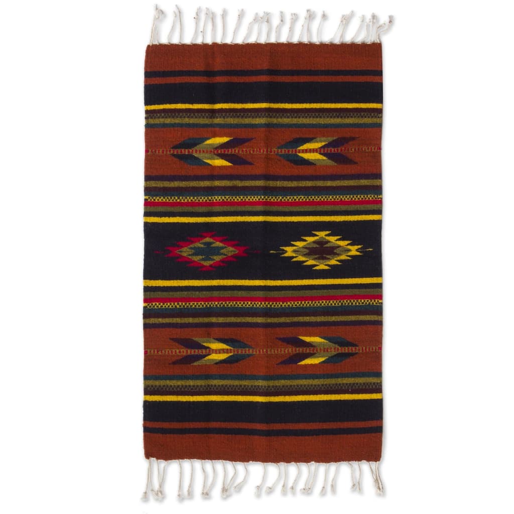 NOVICA Swift Arrows and Stripes Geometric 100-percent Wool Hand Woven Traditional Zapotec Decor Accent Area - 2' X 3' - 2' X 3'