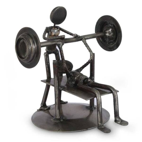 NOVICA Handmade Iron Rustic Weightlifter Statuette (Mexico) - Silver
