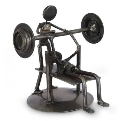 NOVICA Handmade Iron Rustic Weightlifter Statuette (Mexico)