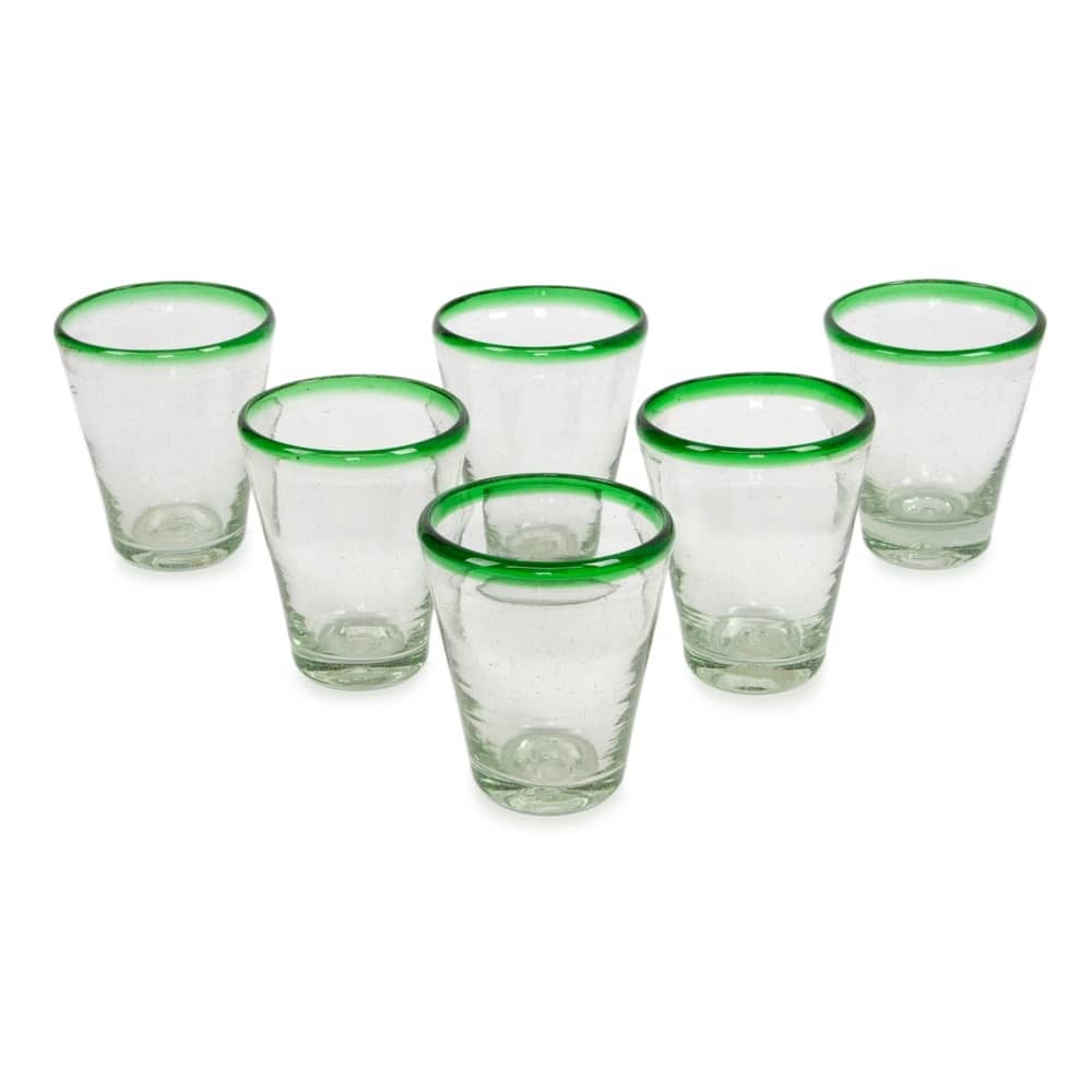 Blown Glass Emerald Cone Juice Glasses Set