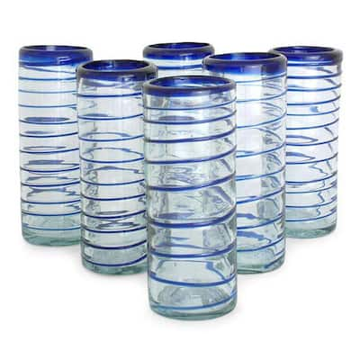 Cobalt Spiral Highball Glasses Set of 6 - 2.6 W * 2.6 L * 6 H