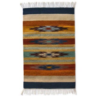 Handmade Stars on the Horizon Beige with Multicolors 100-percent Wool Decor Accent Traditional Mexic (Mexico) - 2' x 3'