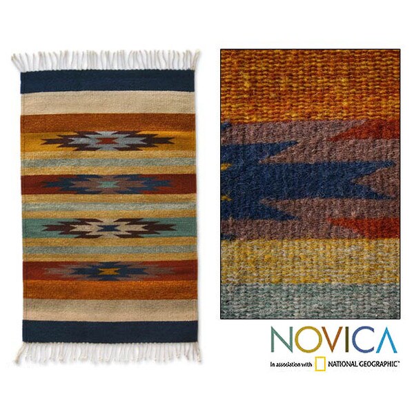 Mexican 'Stars on the Horizon' Zapotec Wool Runner (2' x 3'3) Novica Runner Rugs