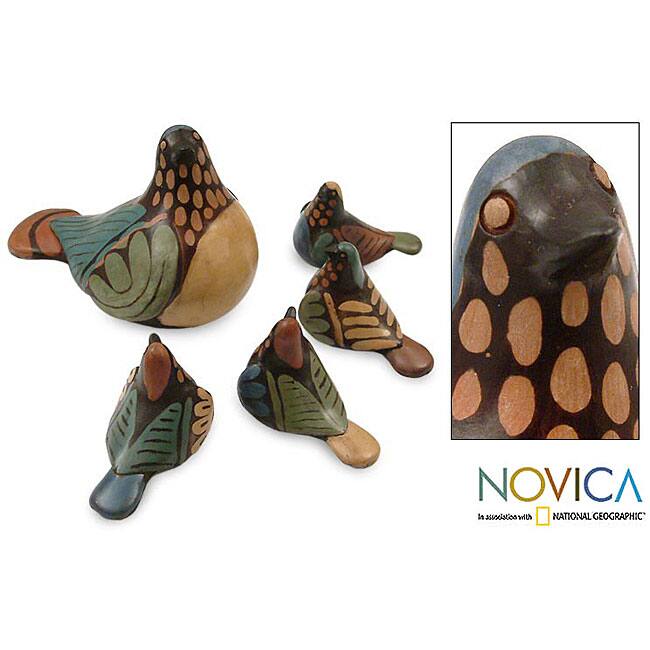 Set of 5 'Blue Dove Family' Ceramic Statuettes (Peru)