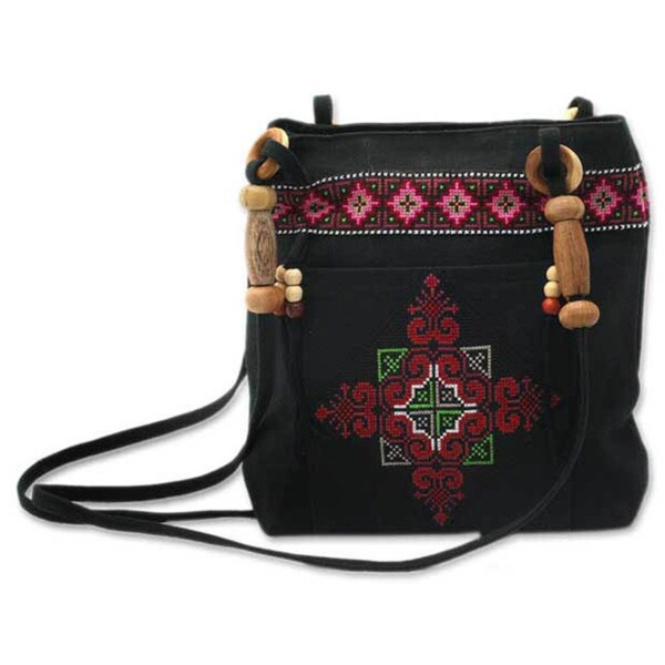 Shop Handmade Cotton 'Mountain Signals' Shoulder Bag (Thailand) Free