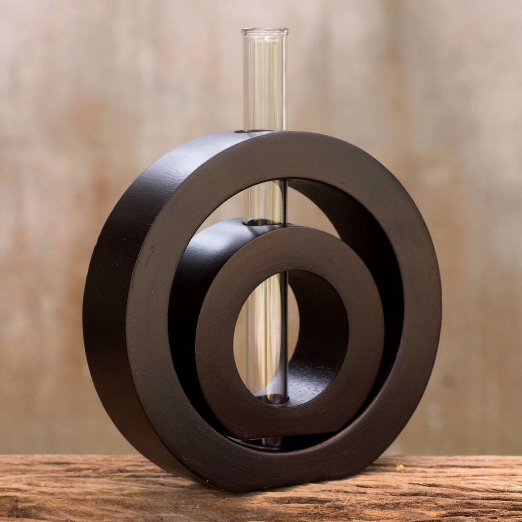 Mango Wood Successive Circles Vase Handmade in Thailand