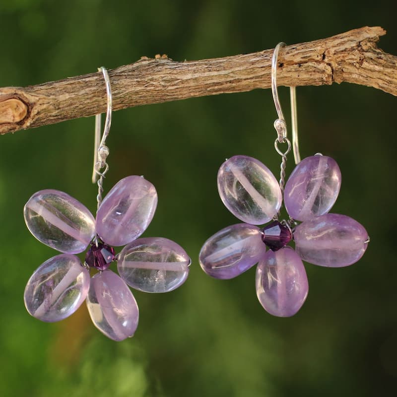 NOVICA Handmade Mystic Daisy Amethyst Flower Earrings (Thailand) - 1.4" L x 1.0" W x 0.2" D