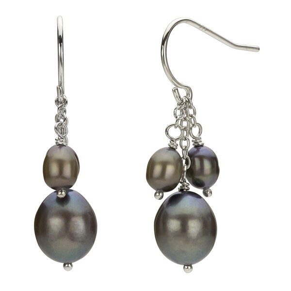 DaVonna Silver Grey FW Pearl Hangy Earrings (4-7.5 mm)