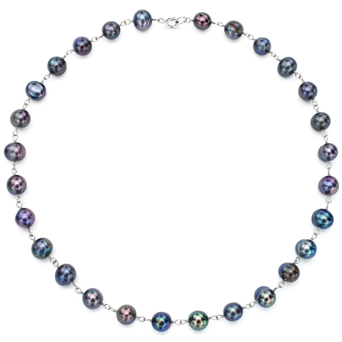 Sterling Silver 4-5mm Black Egg Shape FW Cultured Pearl Necklace