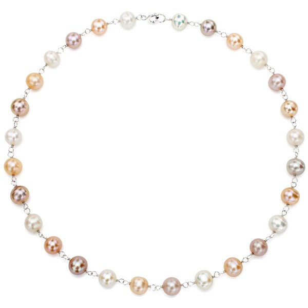 DaVonna Silver Multi-color FW Pearl Link Necklace (8-8.5 mm) - 11463833 ...