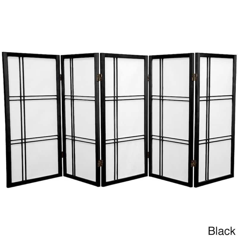 Handmade 3' Wood and Rice Paper Double Cross Shoji Screen - 3 Panel Black