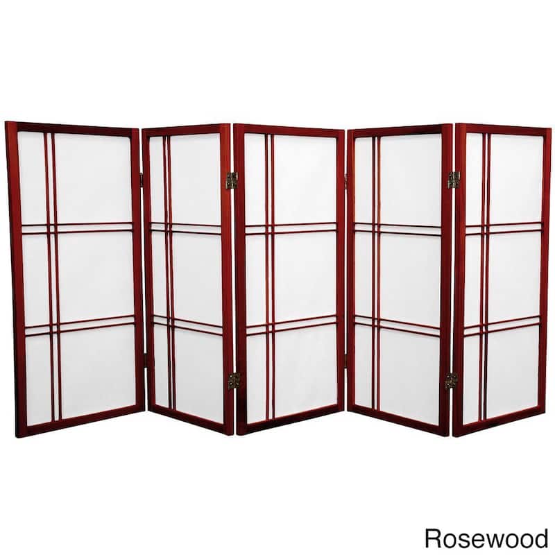 Handmade 3' Wood and Rice Paper Double Cross Shoji Screen - 3 Panel Rosewood