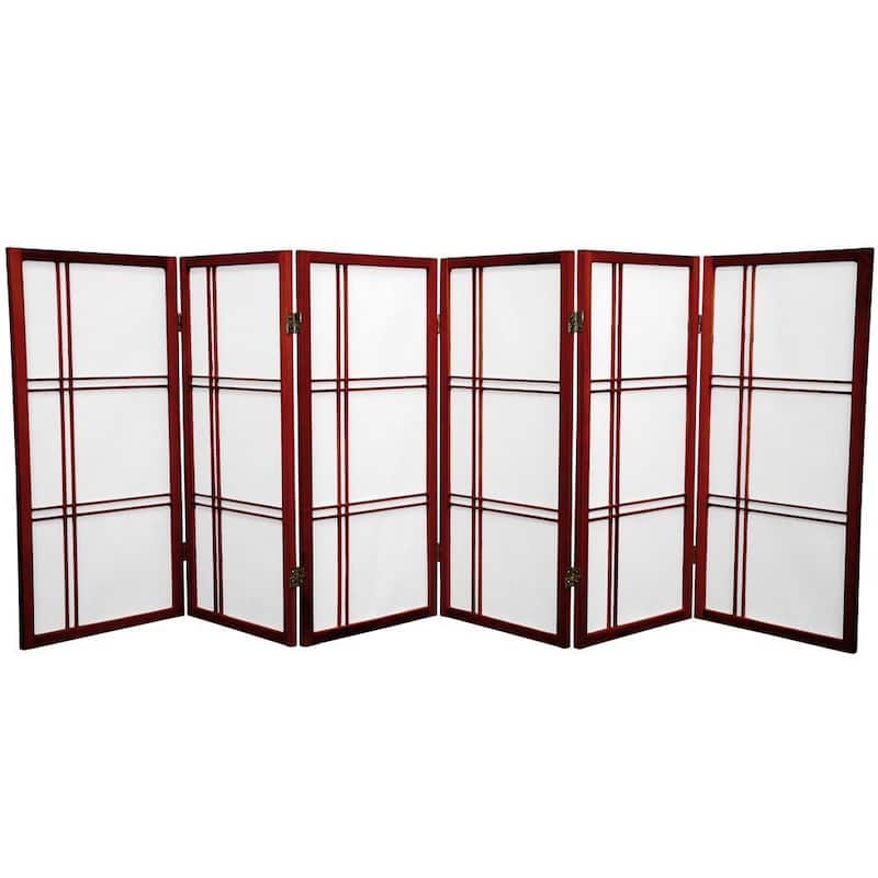 Handmade 3' Wood and Rice Paper Double Cross Shoji Screen