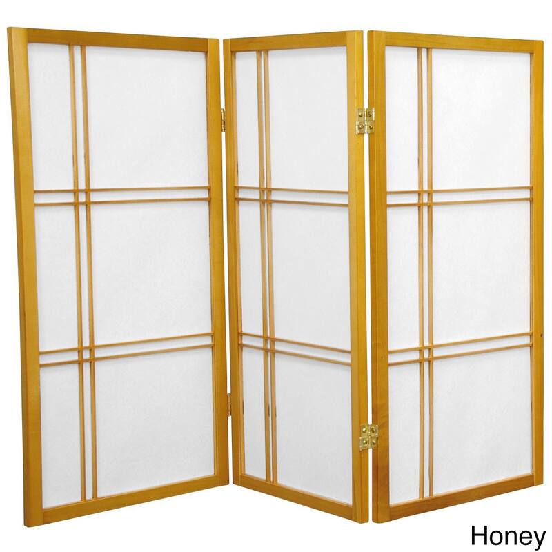 Handmade 3' Wood and Rice Paper Double Cross Shoji Screen - 3 Panel Honey