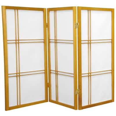 Handmade 3' Wood and Rice Paper Double Cross Shoji Screen