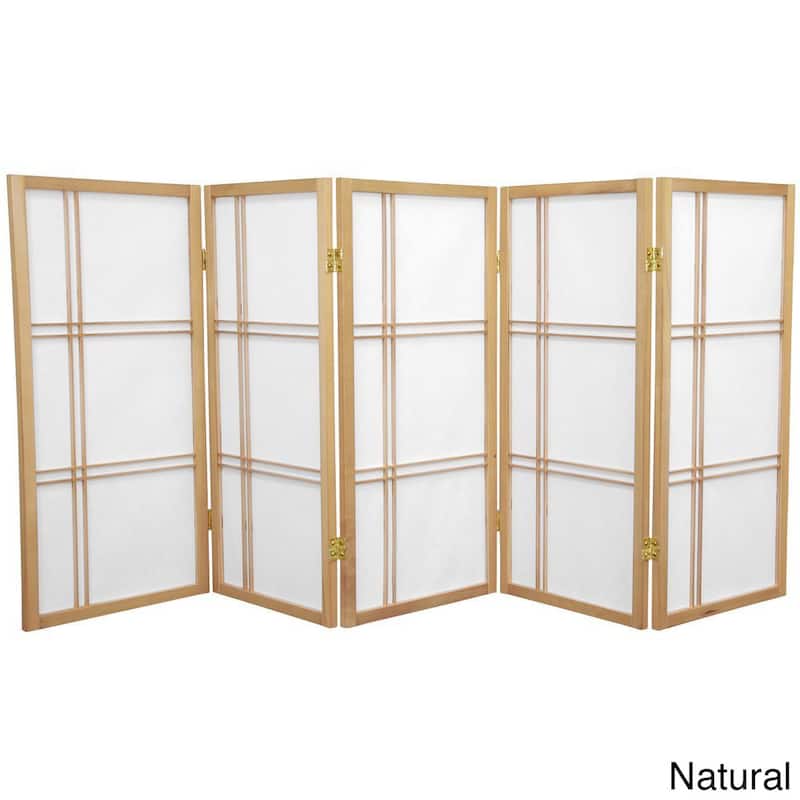 Handmade 3' Wood and Rice Paper Double Cross Shoji Screen - 4 Panel Natural