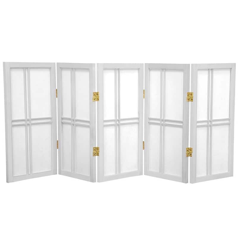 2 ft. tall Handmade Wood and Rice Paper Double Cross Shoji Screen - 5 Panel White
