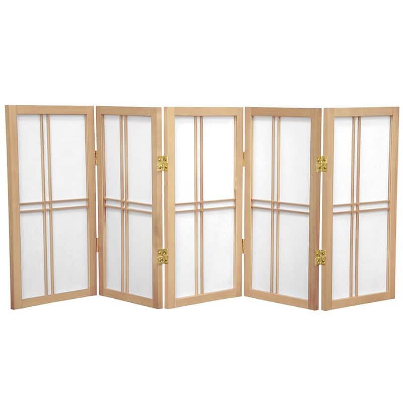 2 ft. tall Handmade Wood and Rice Paper Double Cross Shoji Screen - 5 Panel Natural