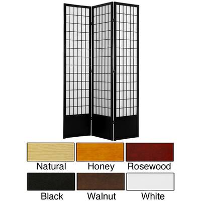 Wood and Rice Paper 6.5-foot 3-panel Windowpane Room Divider (China)
