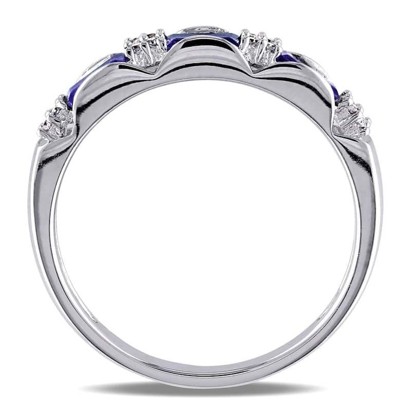 Miadora 10k White Gold Sapphire and 1/10ct TDW Diamond Ring (H-I, I1-I2)