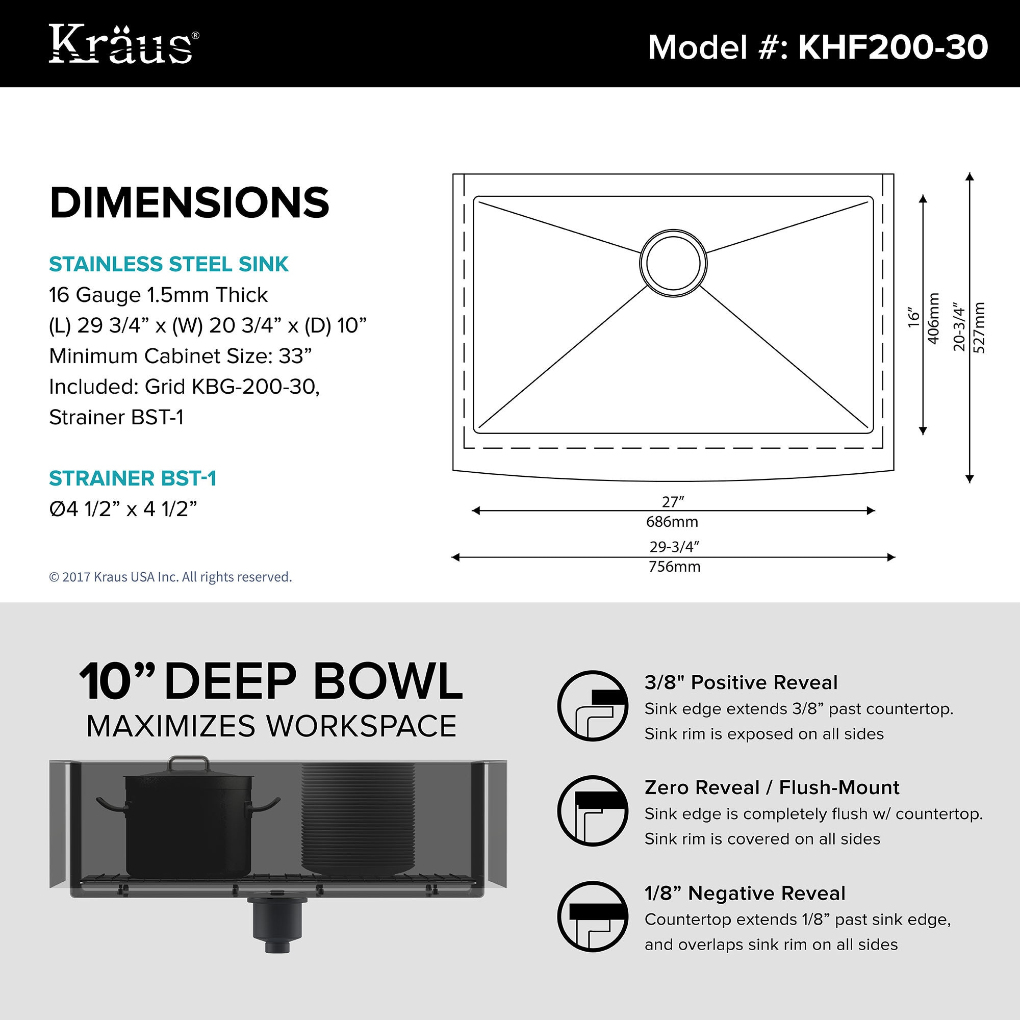Kraus Khf200 30 Farmhouse 30 Inch 1 Bowl Stainless Steel Kitchen Sink