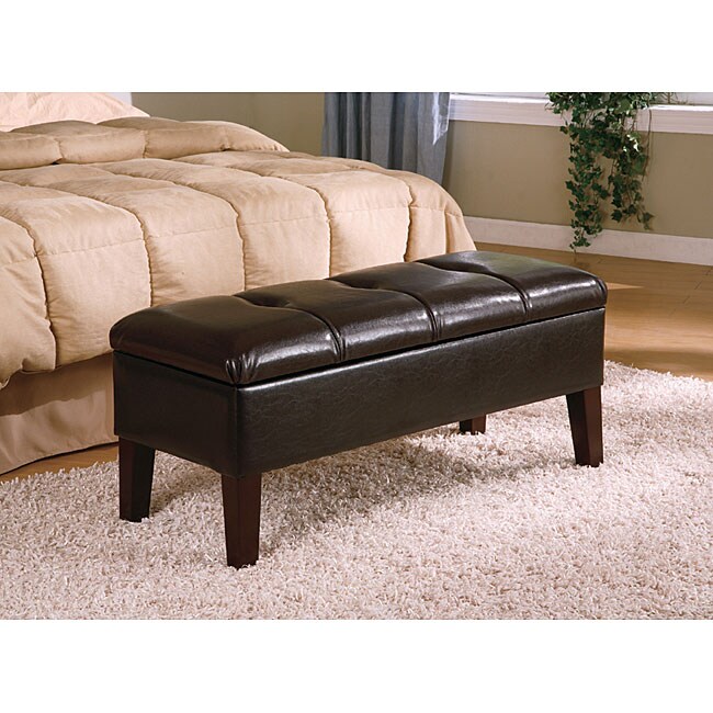 Shop Dark Brown Bi-Cast Leather Storage Bench - Free ...