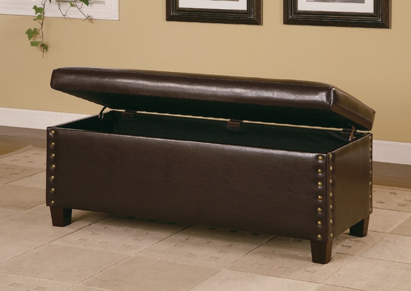  Dark  Brown  Bi Cast Leather Storage Bench  With Nailhead 