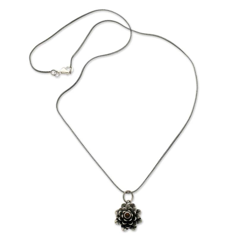 NOVICA Handmade Sacred Red Lotus Sterling Silver Garnet Necklace (Indonesia)