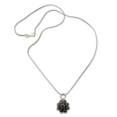 NOVICA Handmade Sacred Red Lotus Sterling Silver Garnet Necklace (Indonesia)