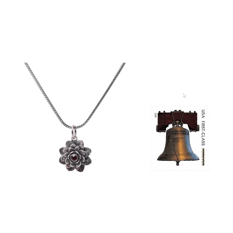 NOVICA Handmade Sacred Red Lotus Sterling Silver Garnet Necklace (Indonesia)
