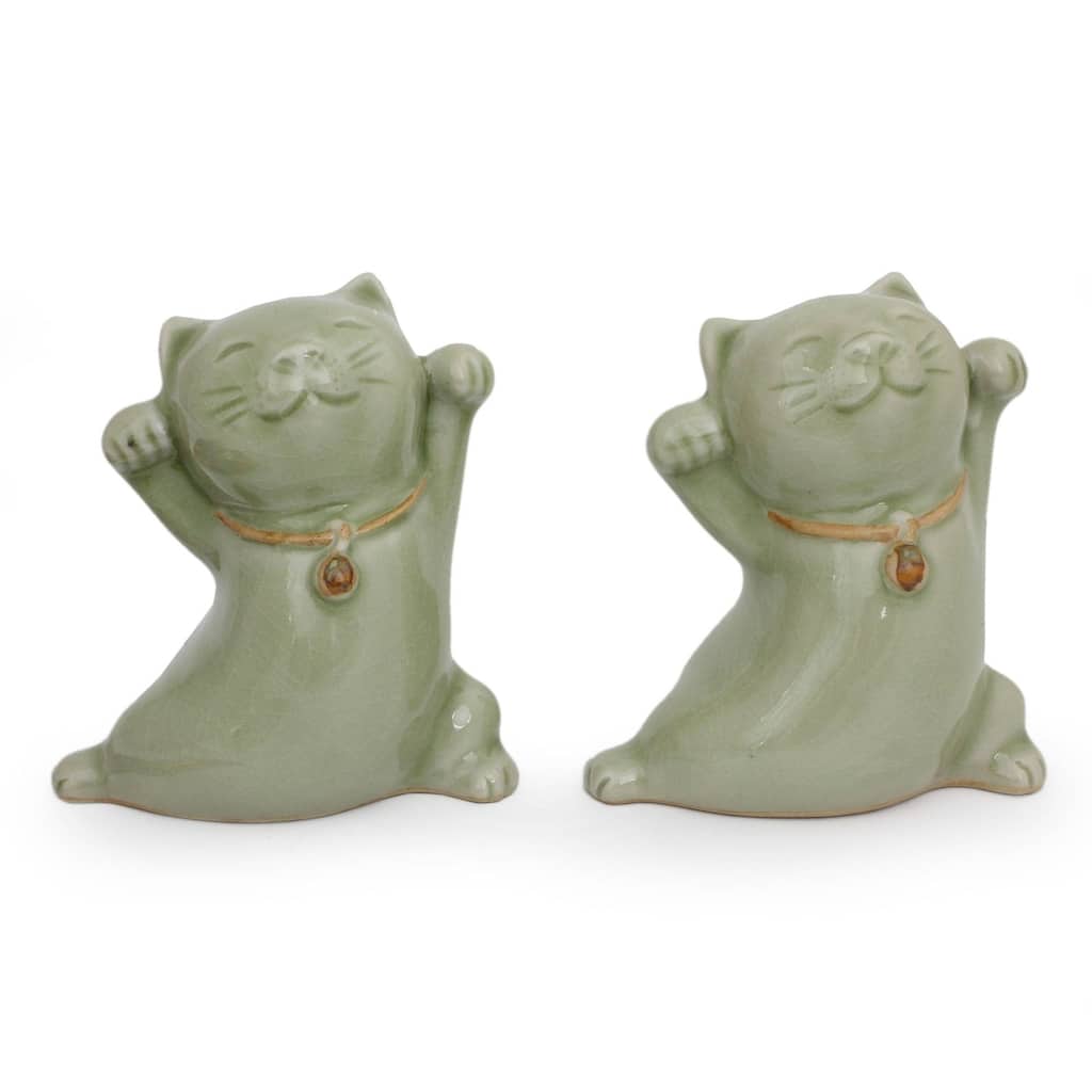 Handmade Good Luck Fortune Felines, Set of 2 (Thailand)