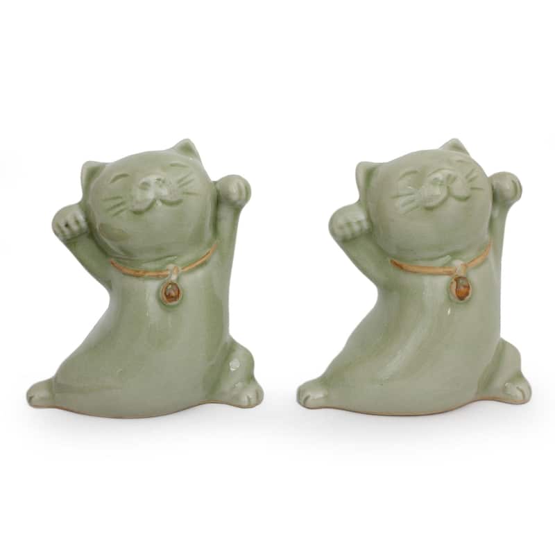 Handmade Good Luck Fortune Felines, Set of 2 (Thailand)