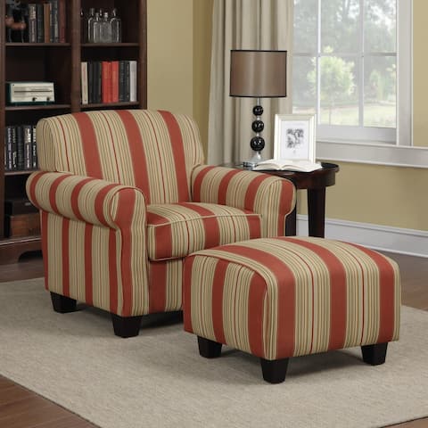 Handy Living Mira Red Stripe Arm Chair and Ottoman