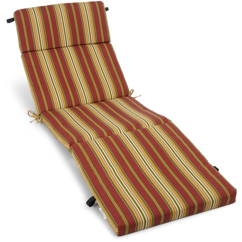Blazing Needles 72-inch All-Weather Chaise Lounge Cushion - Kingsley Stripe Ruby