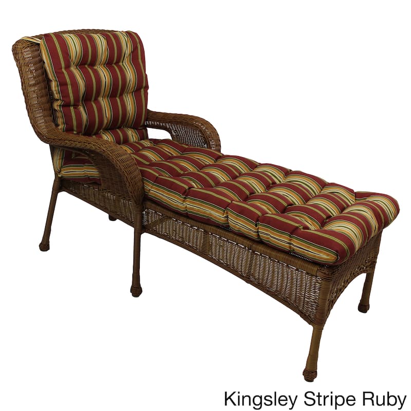 Blazing Needles All-Weather Outdoor Chaise Lounge Cushion - Kingsley Stripe Ruby