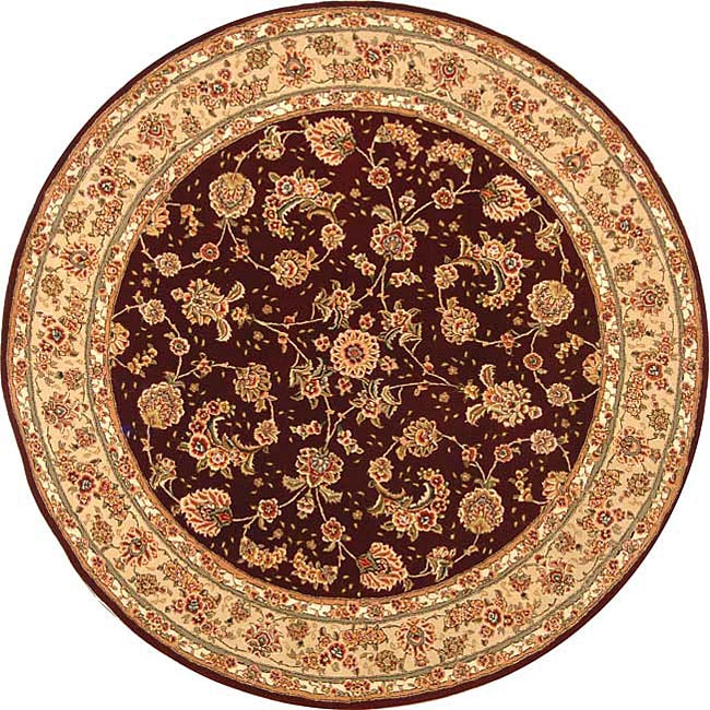 Handmade Burgundy/ Beige Wool And Silk Rug (8 Round)